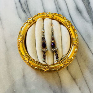 Purple Beaded Dangle‎ Earrings Orange and Silver Accent Dainty Colorful